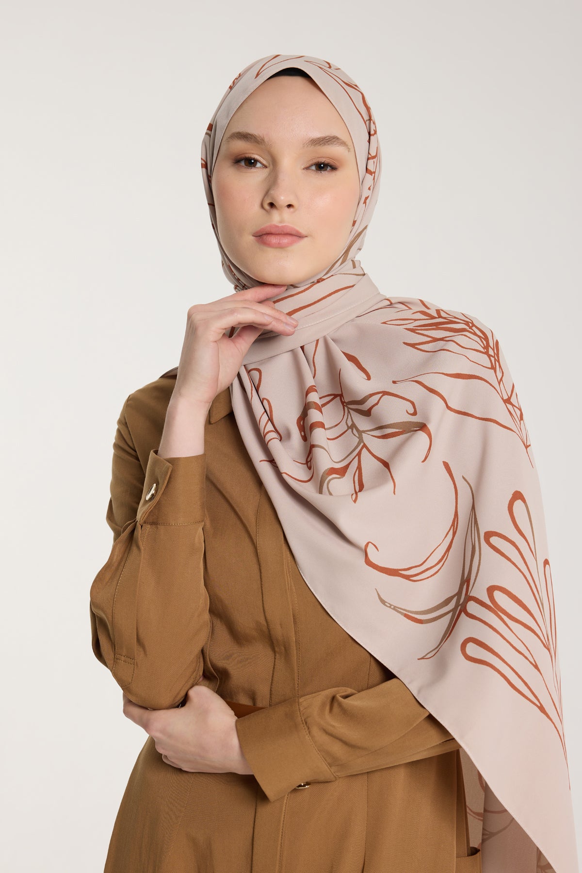 Pure Tone Şal - Yaprak Desen - Taş - Taba