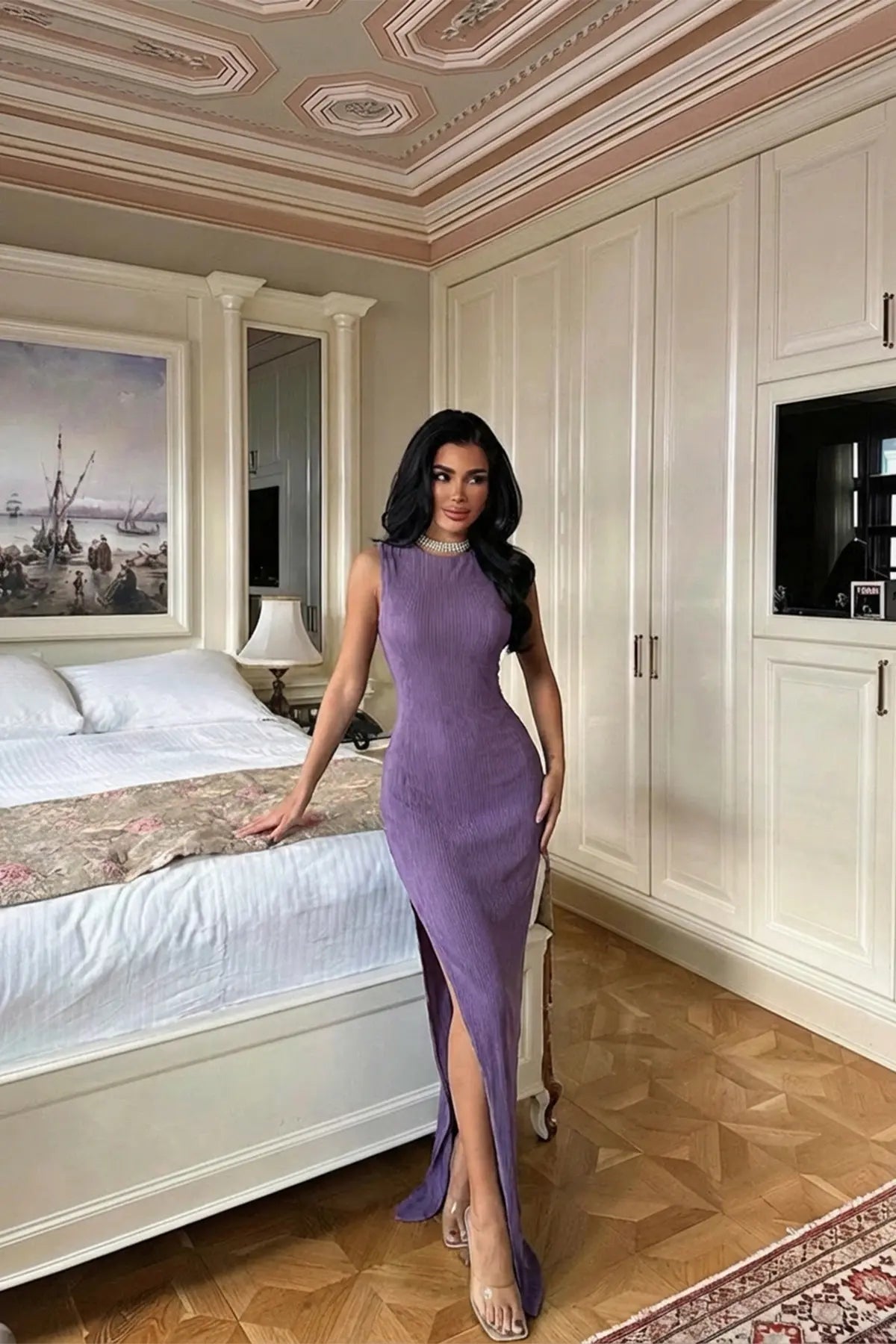 Purple Long Dress with Deep Slit