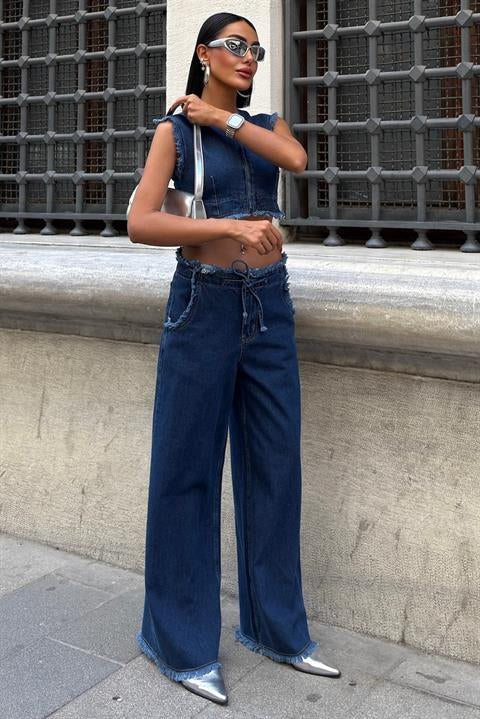 Püskül Detaylı Denim Takım 10225