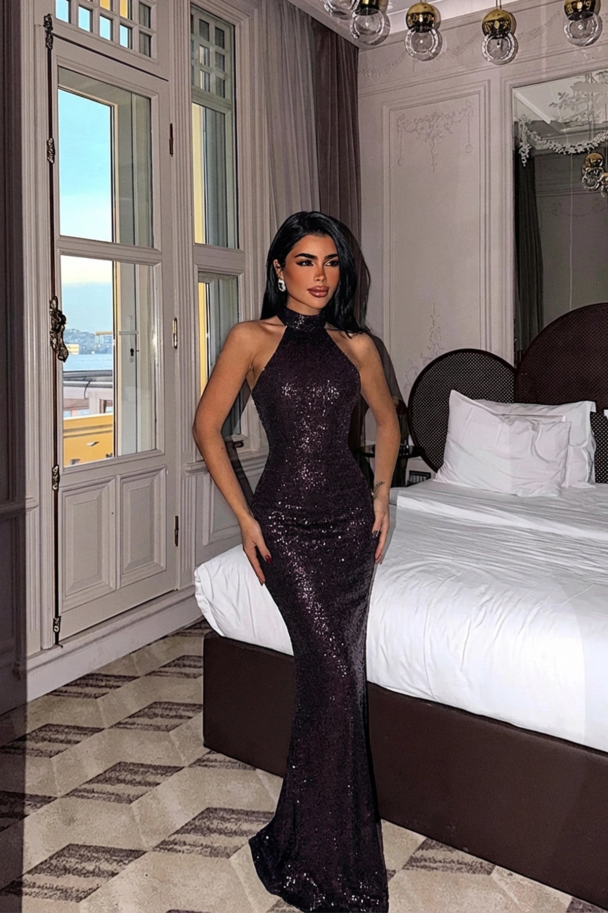 Kırmızı Shion Payetli Elbise XS