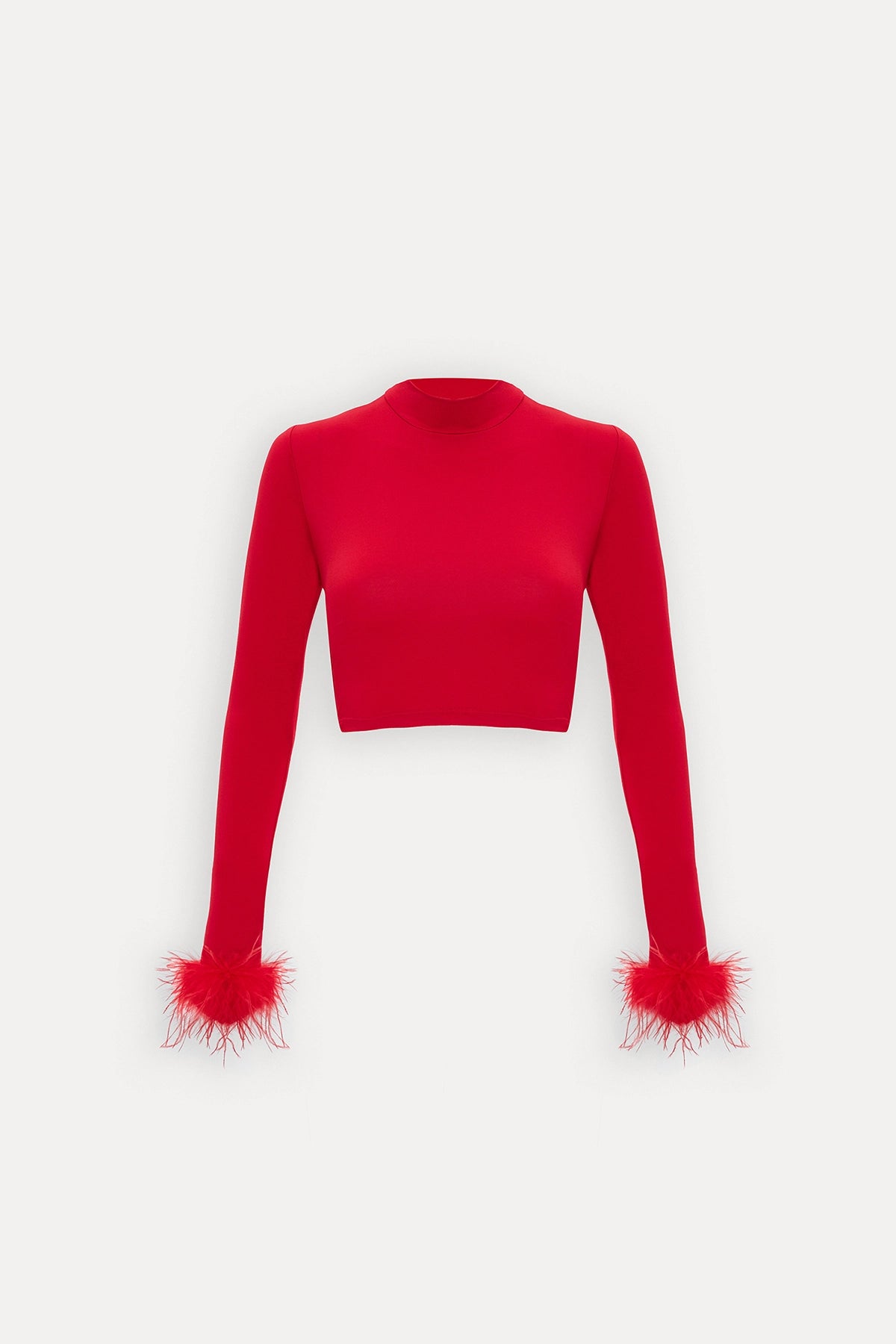 Kırmızı Genji Tüy Detay Bluz