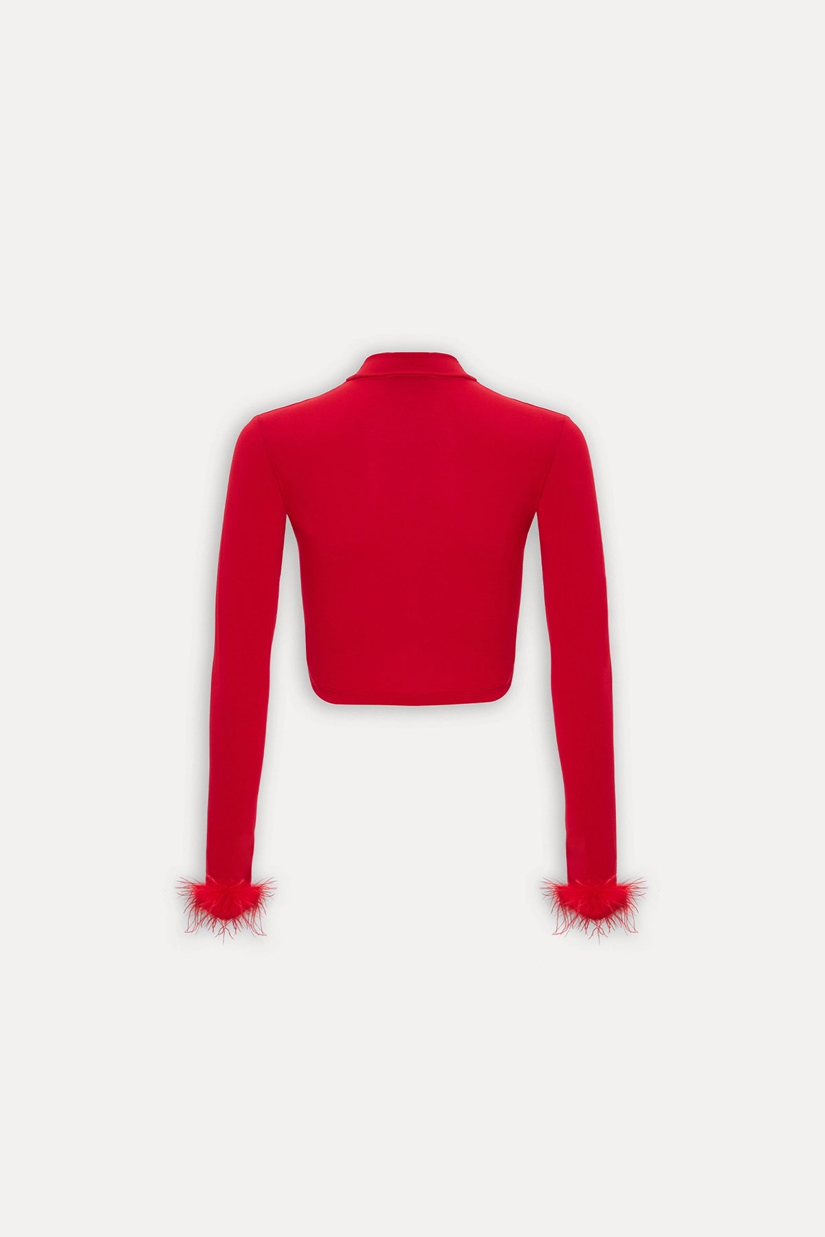 Kırmızı Genji Tüy Detay Bluz