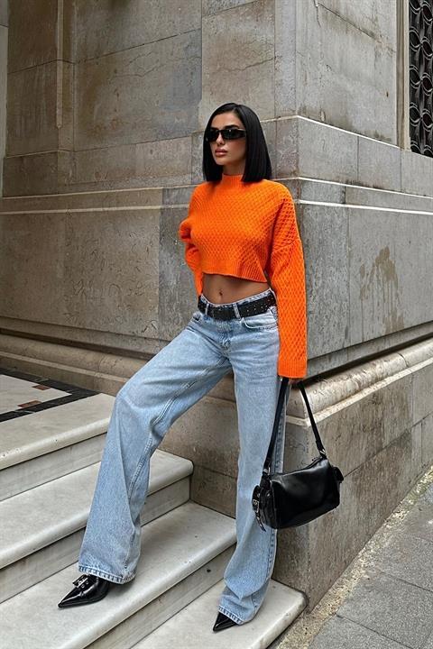 Sabina Sırt Dekolteli Crop Kazak 1270-09