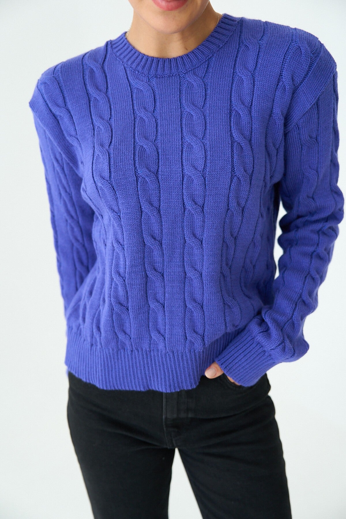 Turkish Blue Sweater with Braid Detail