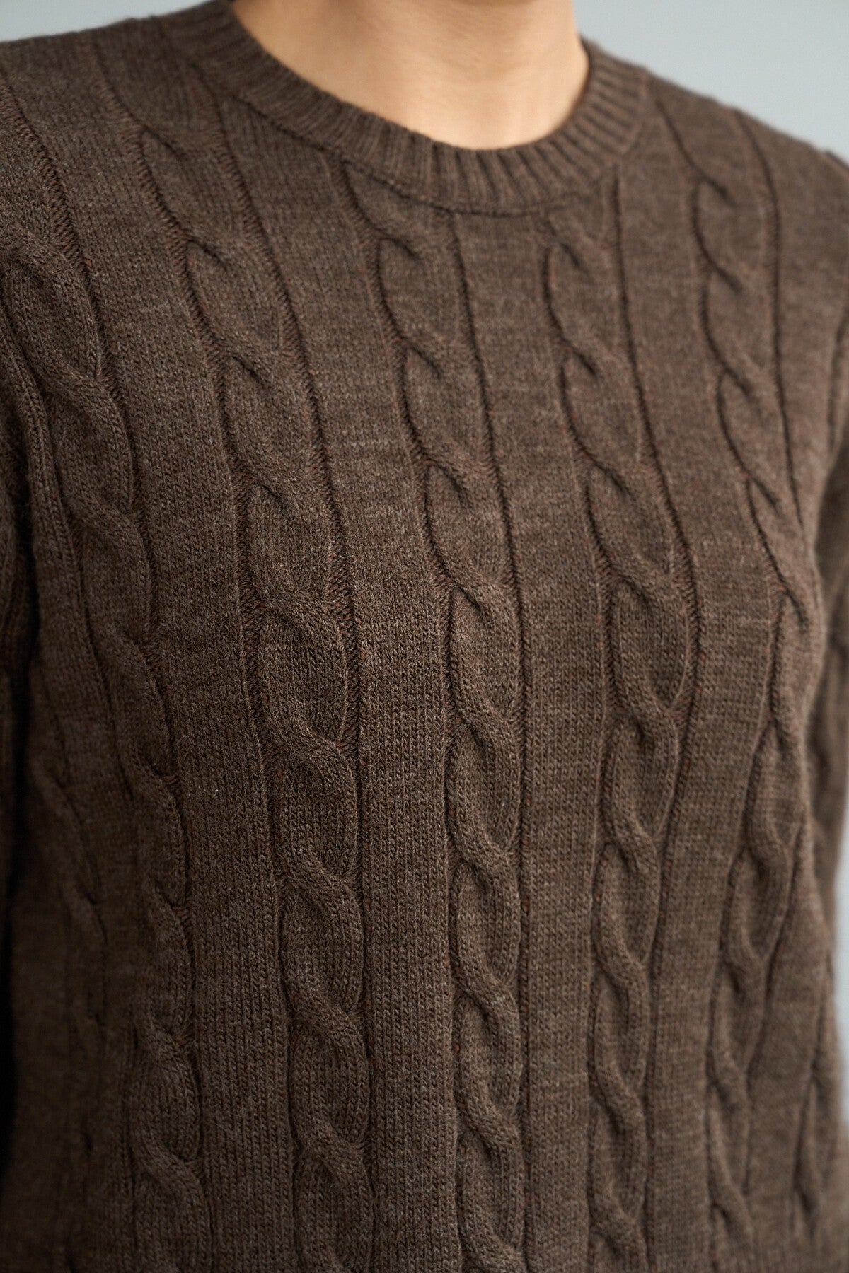Coffee Melange Sweater with Braid Detail