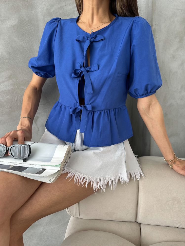 Topshow Saks Önden Bağlamalı Poplin Toptan Bluz