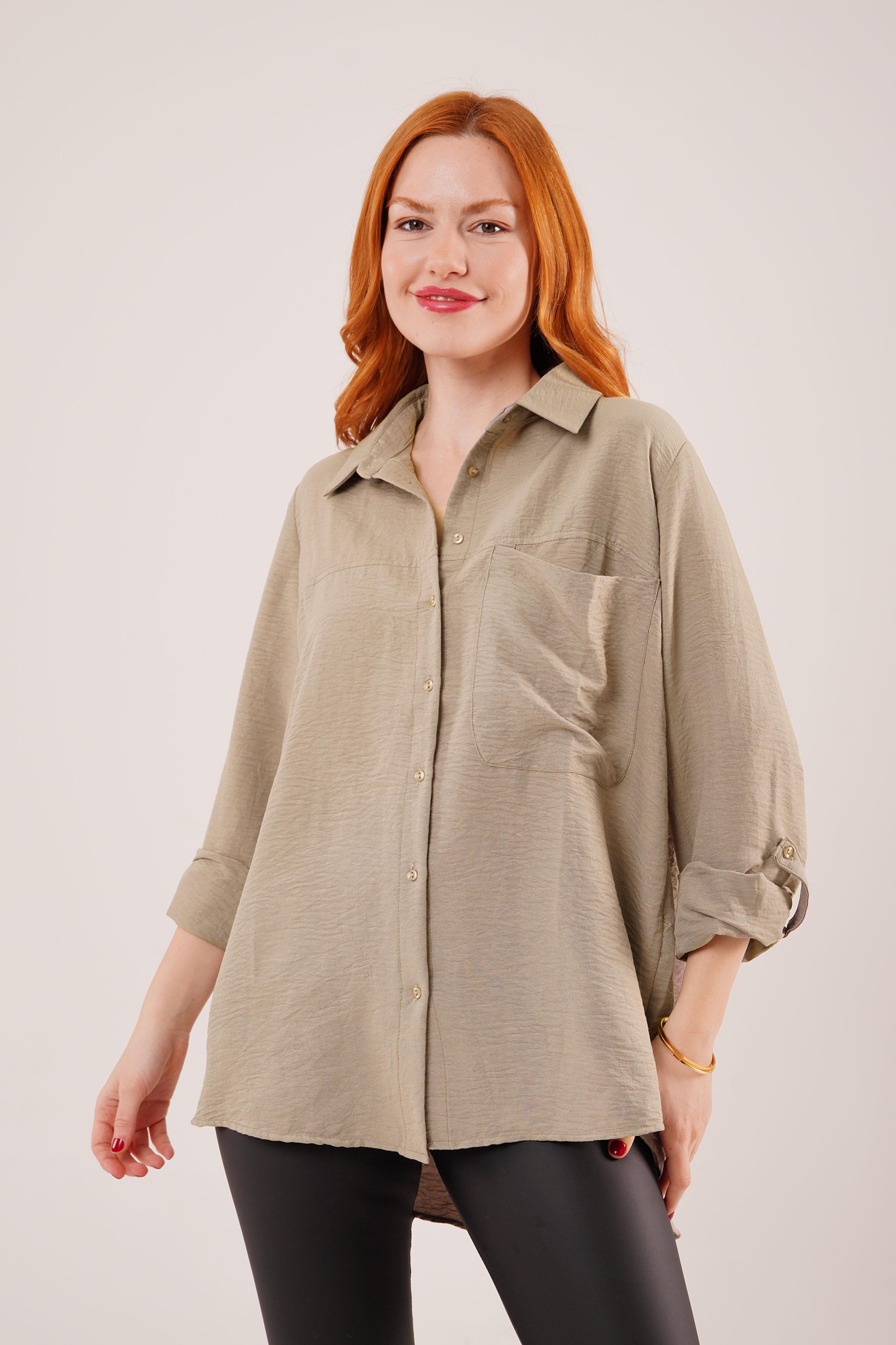 Salaş Kesim Cepli Toptan Haki Gömlek Haki S