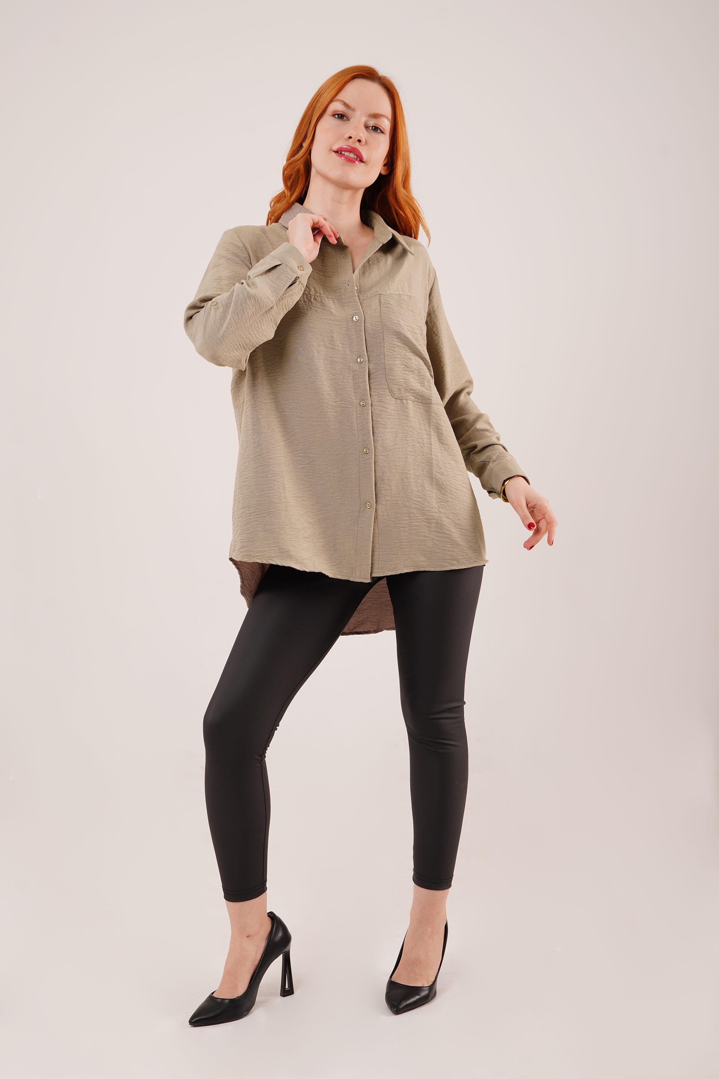 Salaş Kesim Cepli Toptan Haki Gömlek