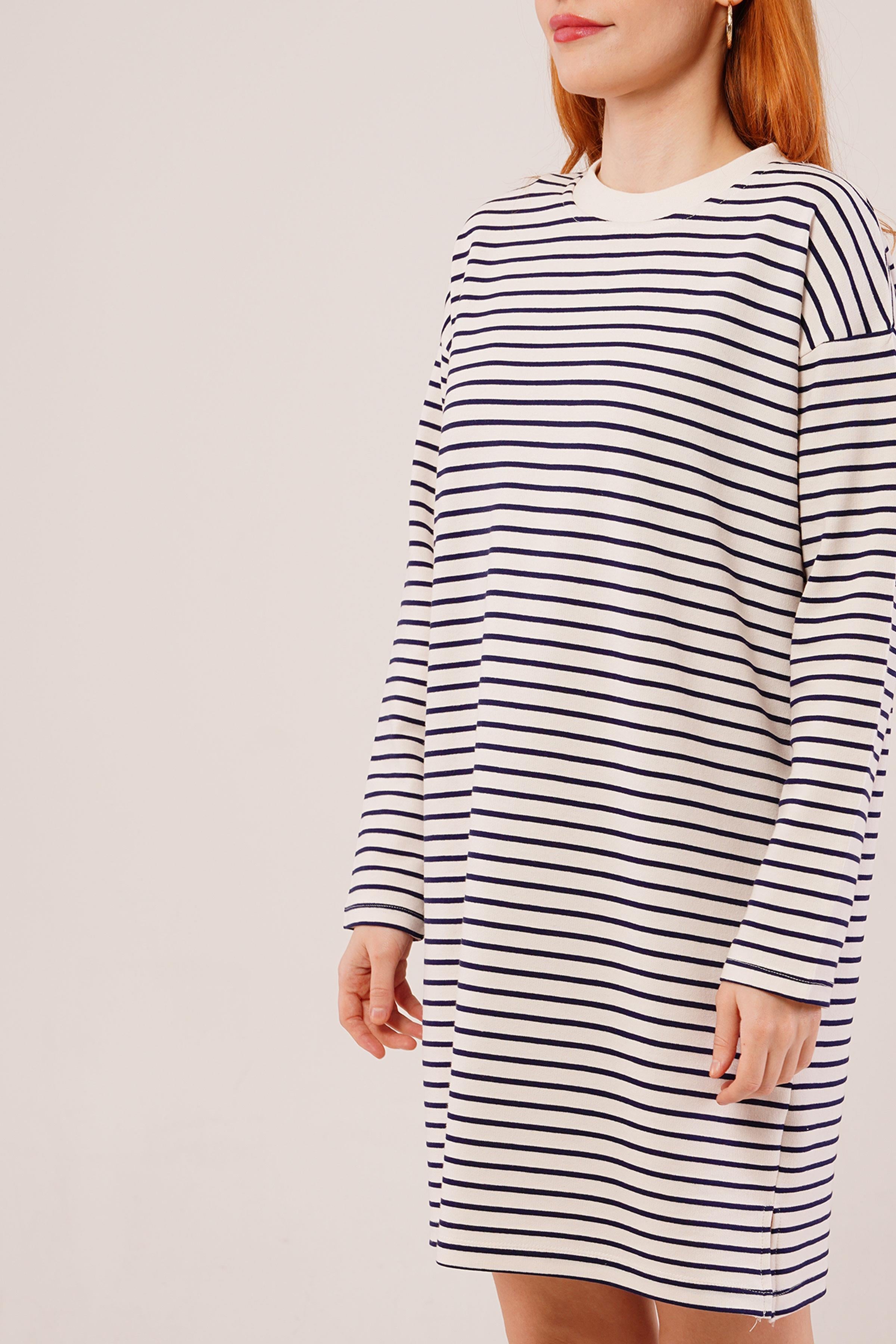 Salaş Kesim Çizgili Uzun Lacivert Toptan Sweatshirt