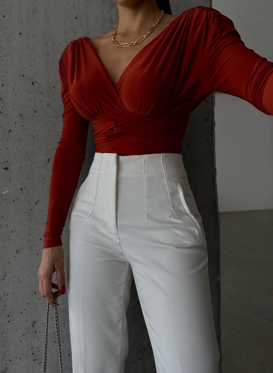 SANDY VATKALI BODYSUİT DRAPELİ - Kiremit