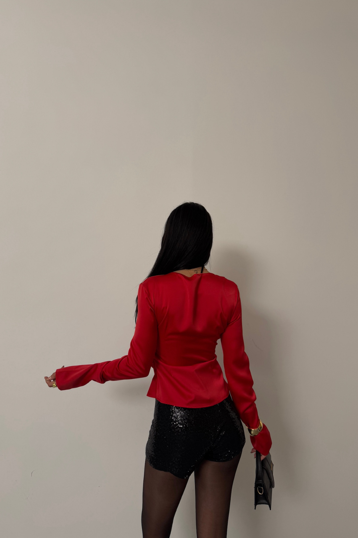 SATEN ANVELOP BLUZ MANŞET KOL - Kırmızı