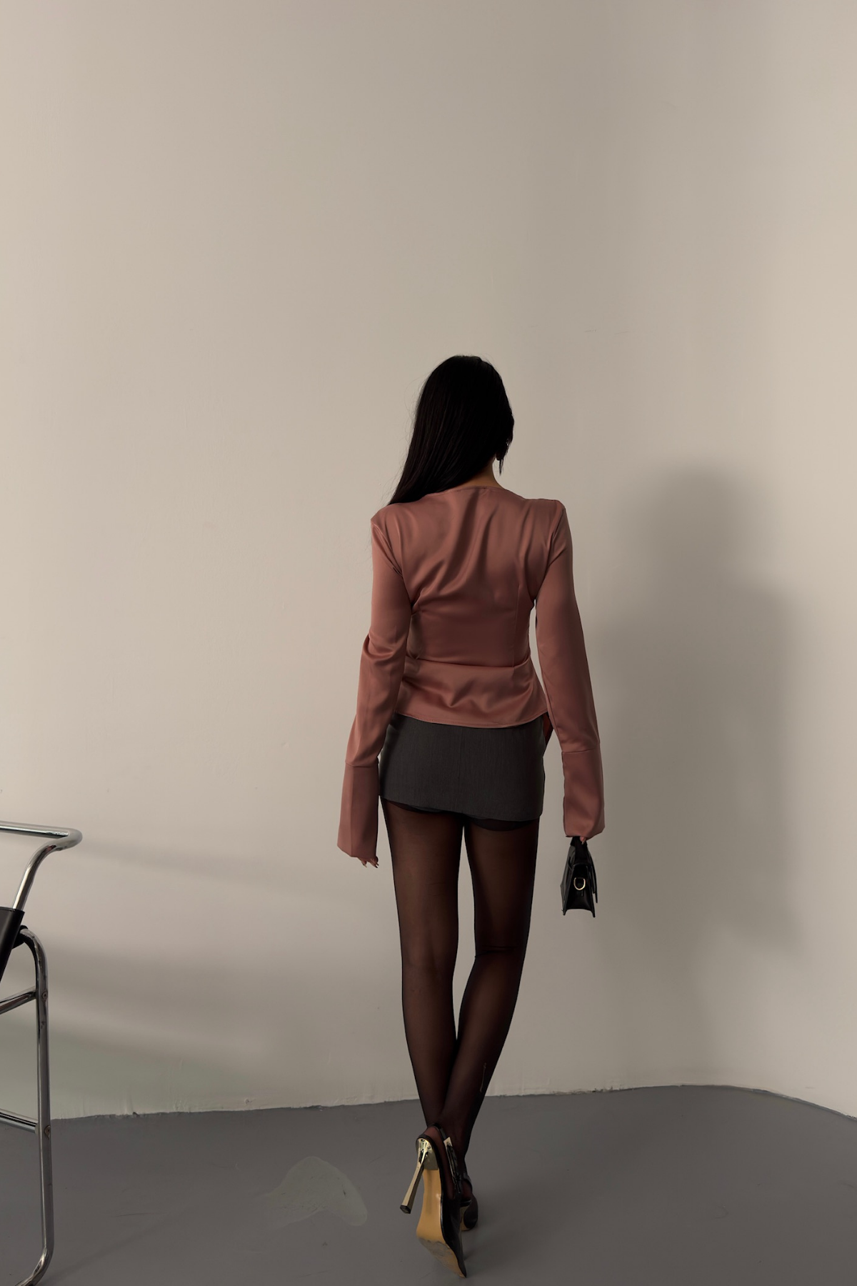 SATEN ANVELOP BLUZ MANŞET KOL - Pudra