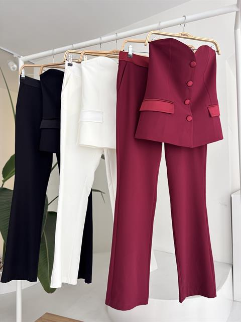 Saten Detaylı Büstiyer Pantolon Takım 10024