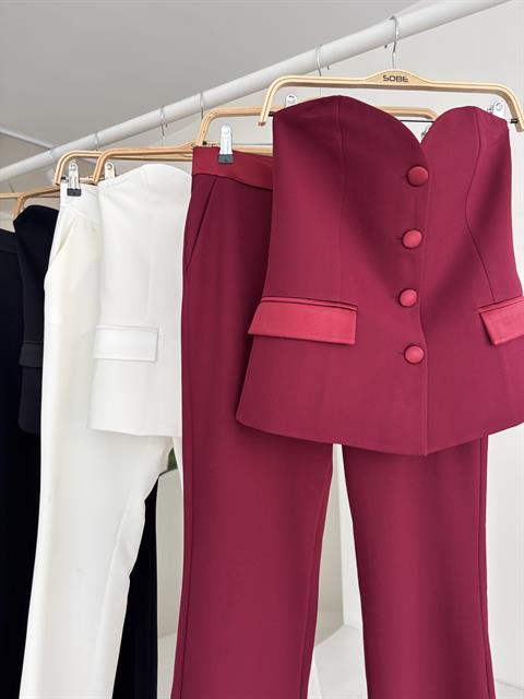 Saten Detaylı Büstiyer Pantolon Takım 10024