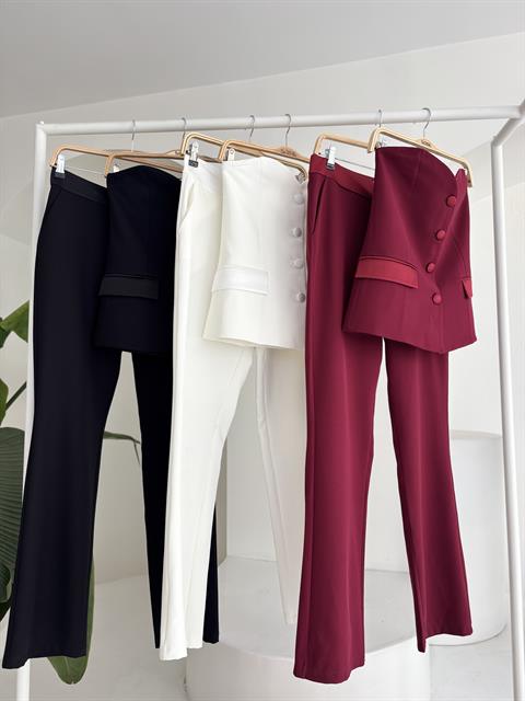 Saten Detaylı Büstiyer Pantolon Takım 10024