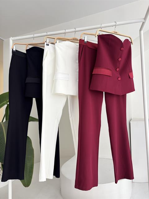 Saten Detaylı Büstiyer Pantolon Takım 10024
