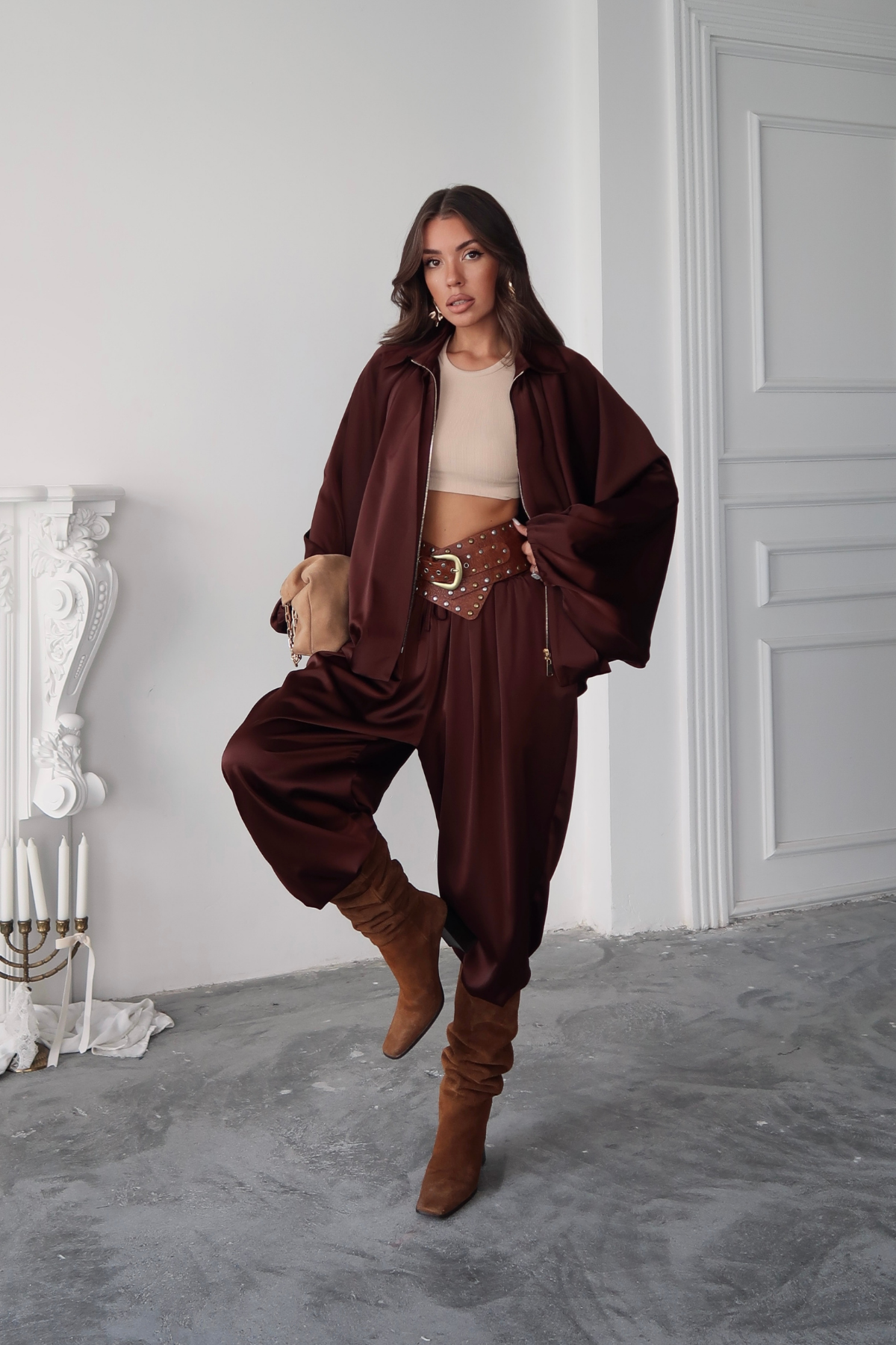 SATEN ŞALVAR PANTOLON - Acı Kahve