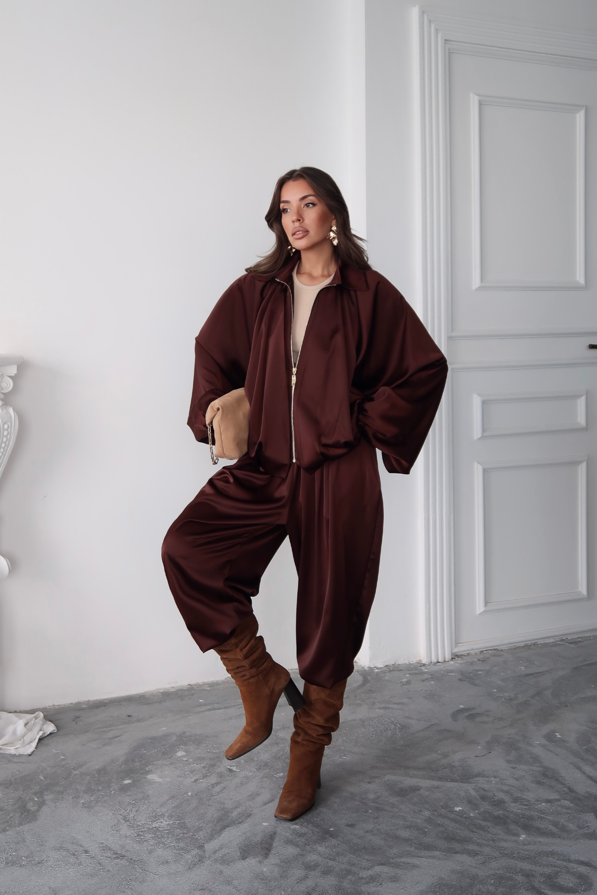 SATEN ŞALVAR PANTOLON - Acı Kahve