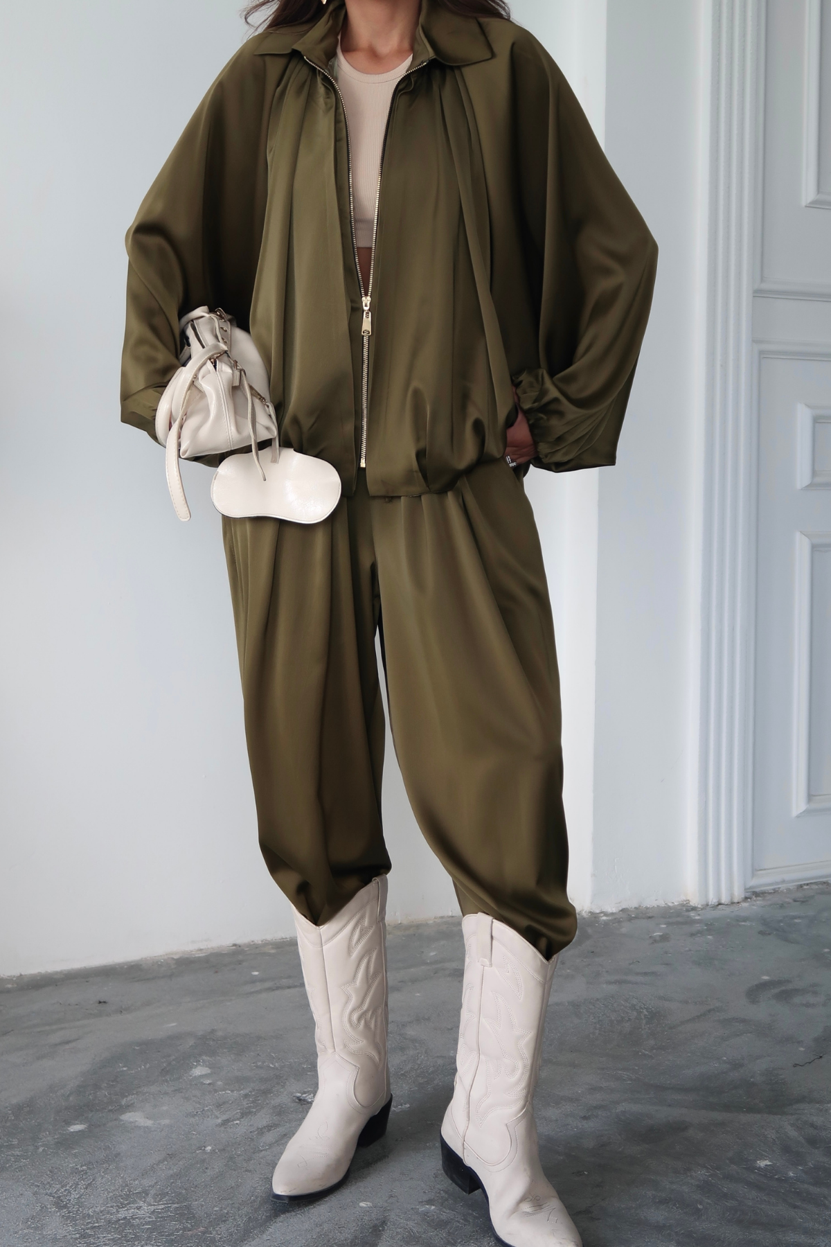 SATEN ŞALVAR PANTOLON - Haki