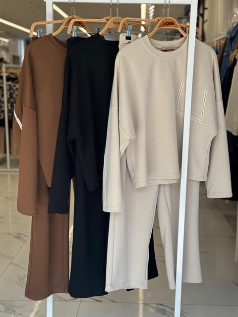 Şerit ve Beli Kemer Detaylı Modal Takım 10234