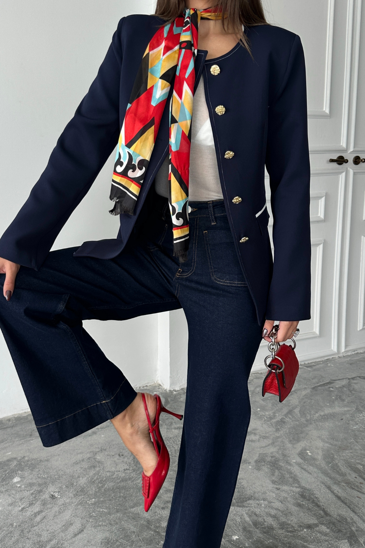 SIFIR YAKA BALZER CEKET CEP BİYE DETAYLI - Lacivert