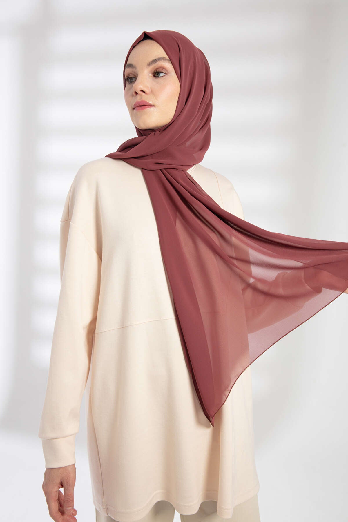 Şifon Şal - Kuru Gül