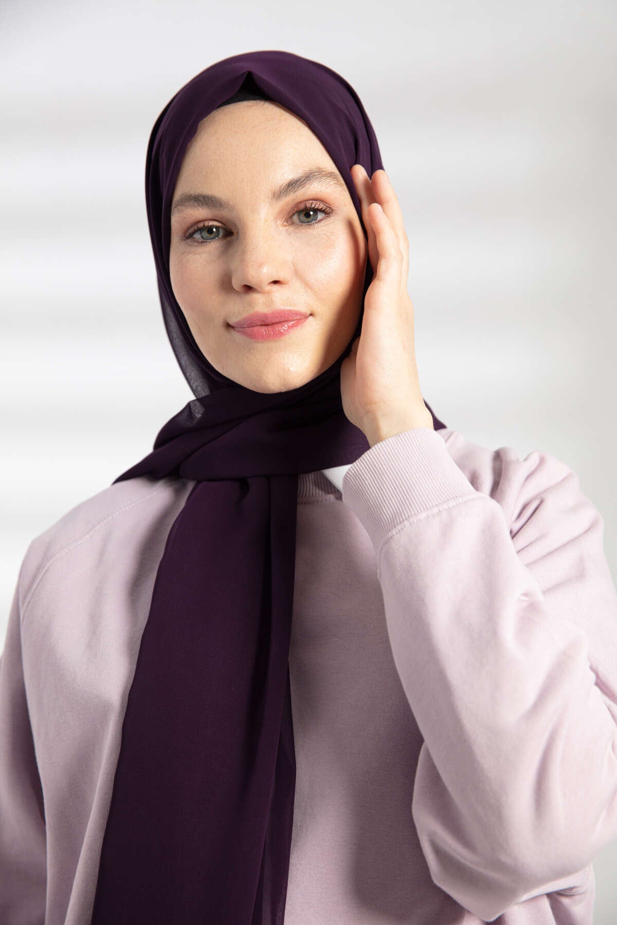 Şifon Şal - Patlıcan Moru