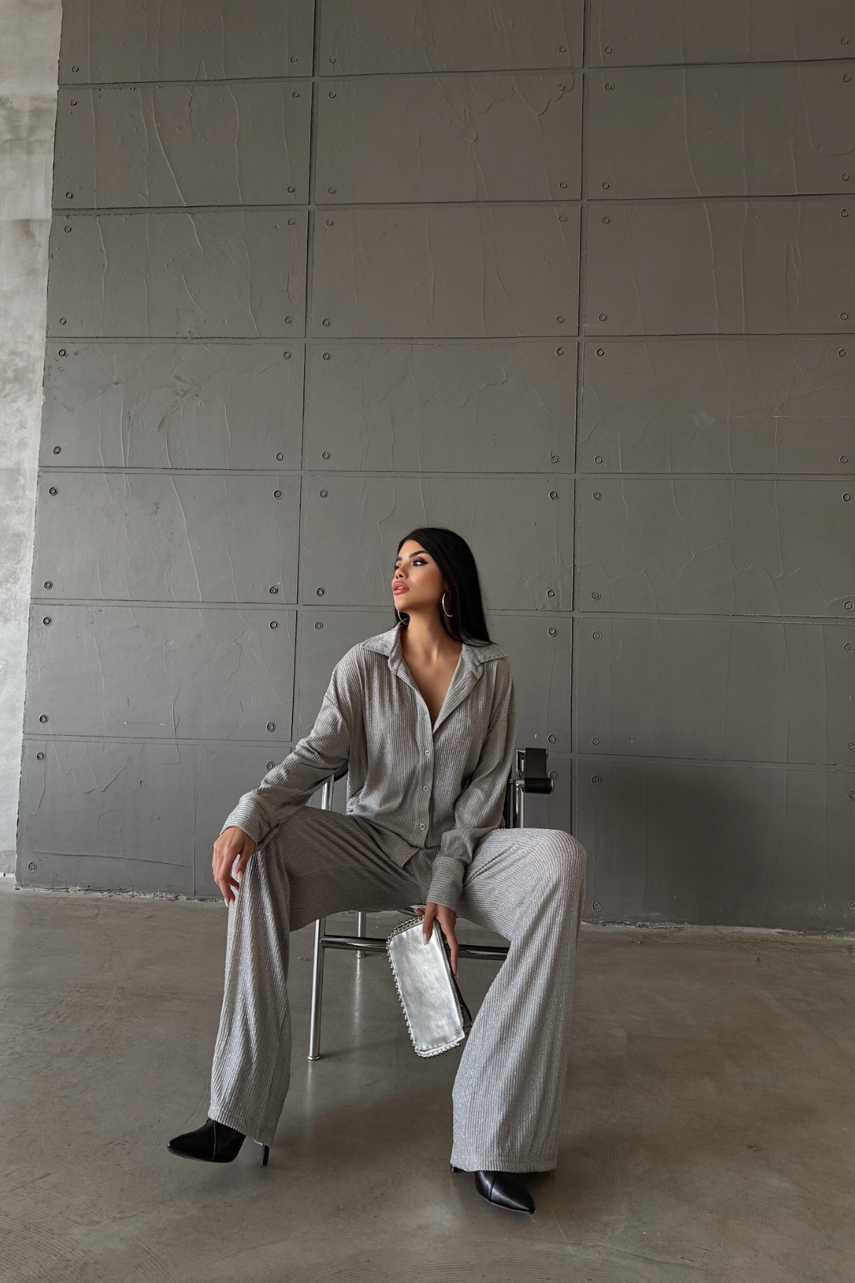 SİMLİ GÖMLEK - PANTOLON TAKIM - Gümüş