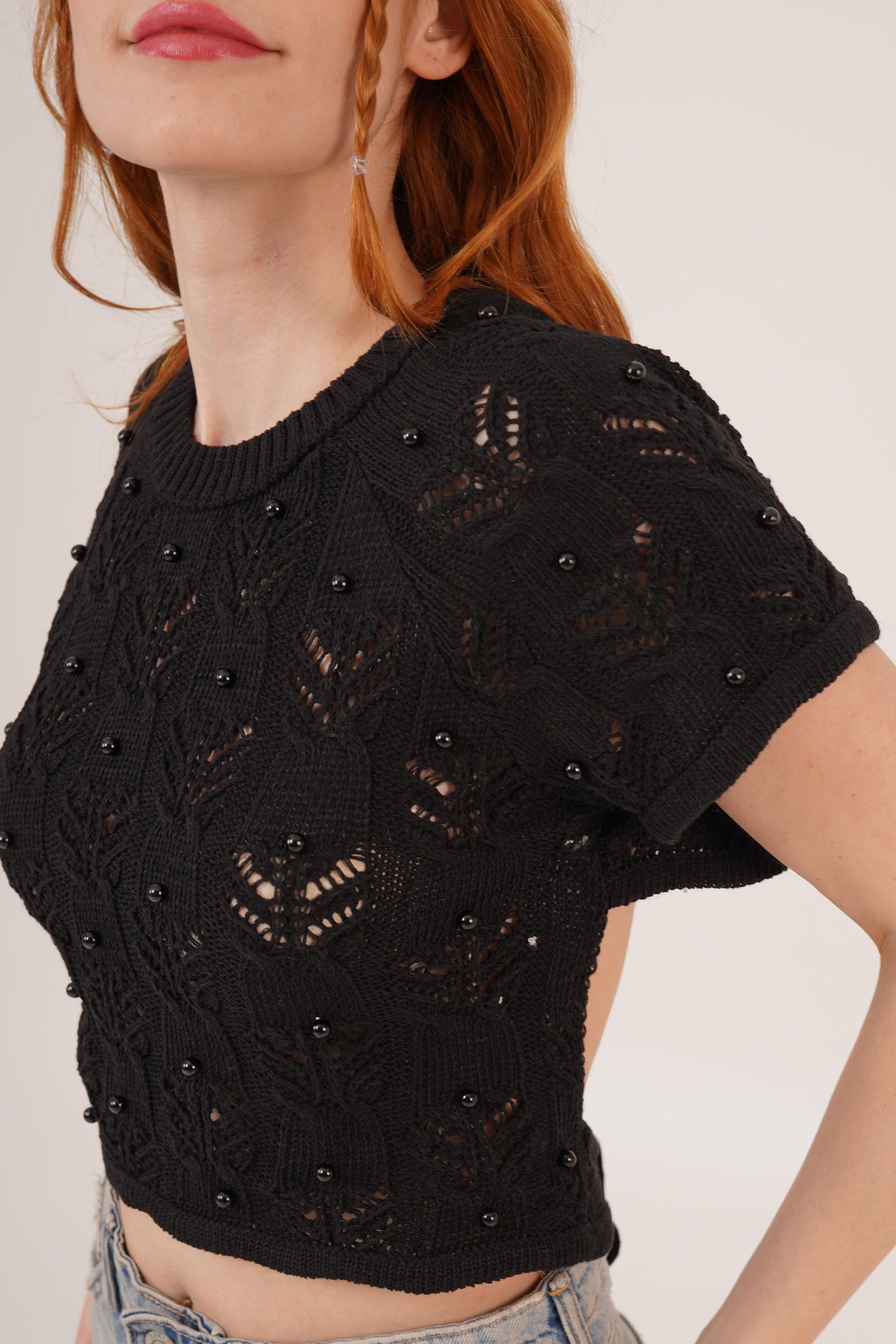 Sırt Bağlama Detaylı Siyah Toptan Crop