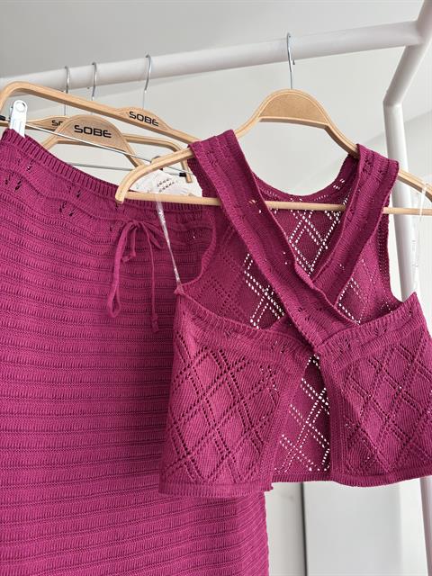 Sırt Çapraz Detay Ajurlu Triko Takım 10097