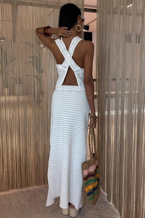 Sırt Çapraz Detay Ajurlu Triko Takım 10097