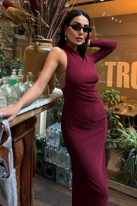 Sırt Zincir ve Dekolteli Şık Elbise 2834