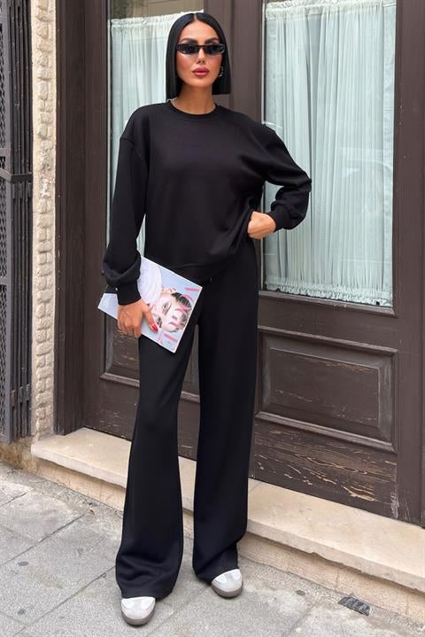 Sırtı Aksesuar Dekolteli Modal Takım 10253 SİYAH L