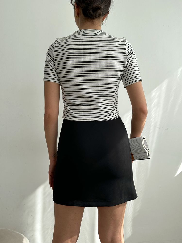 Topshow Siyah Çizgili Eteği Dantelli Çizgili Toptan Bluz