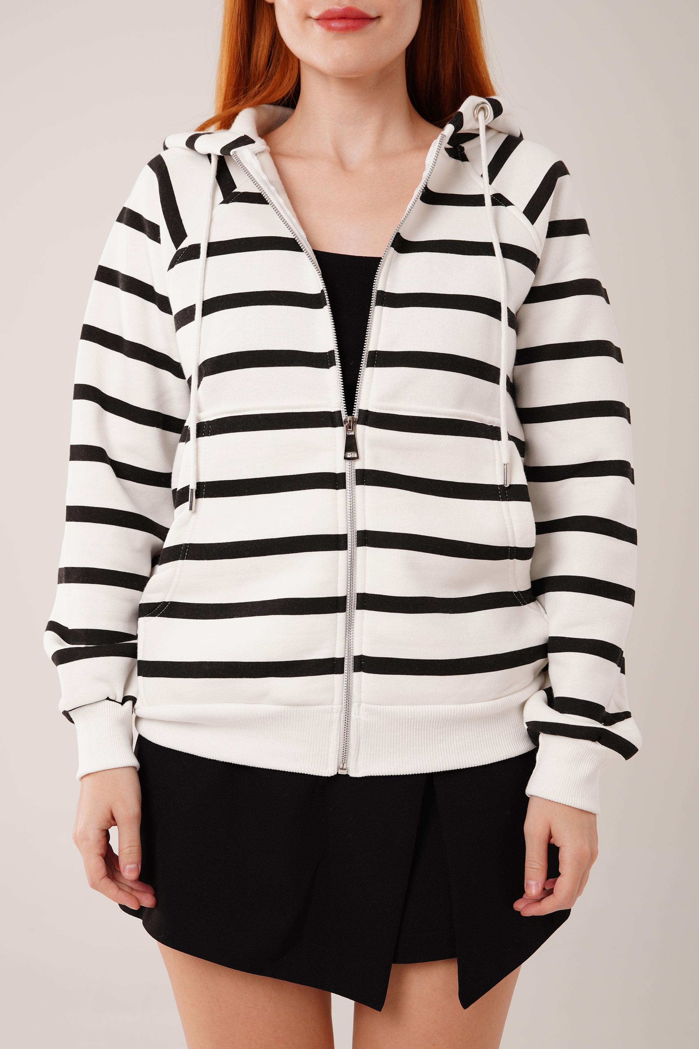 Siyah Çizgili İki İplik Kapüşonlu Toptan Sweatshirt