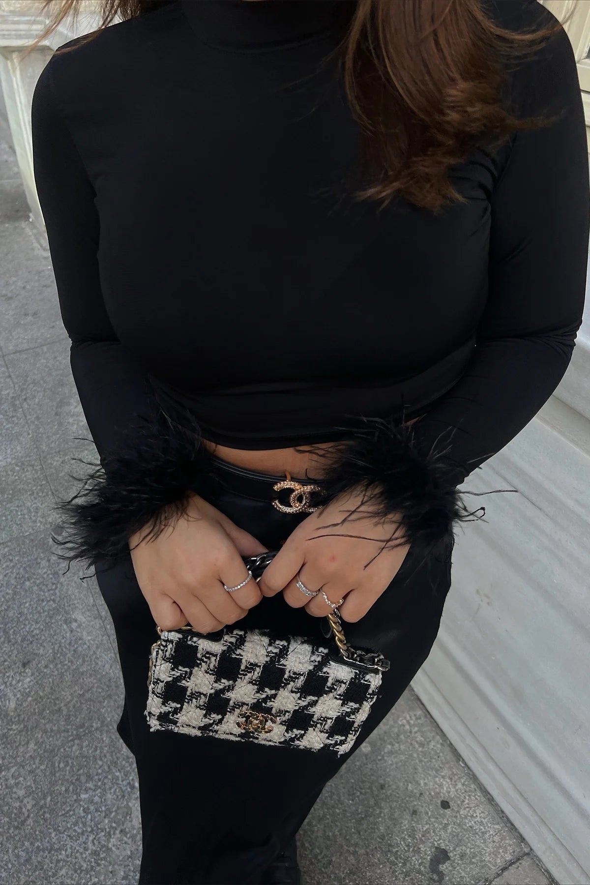 Black Genji Feather Detail Blouse