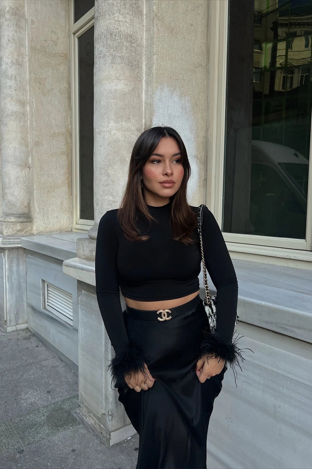 Black Genji Feather Detail Blouse