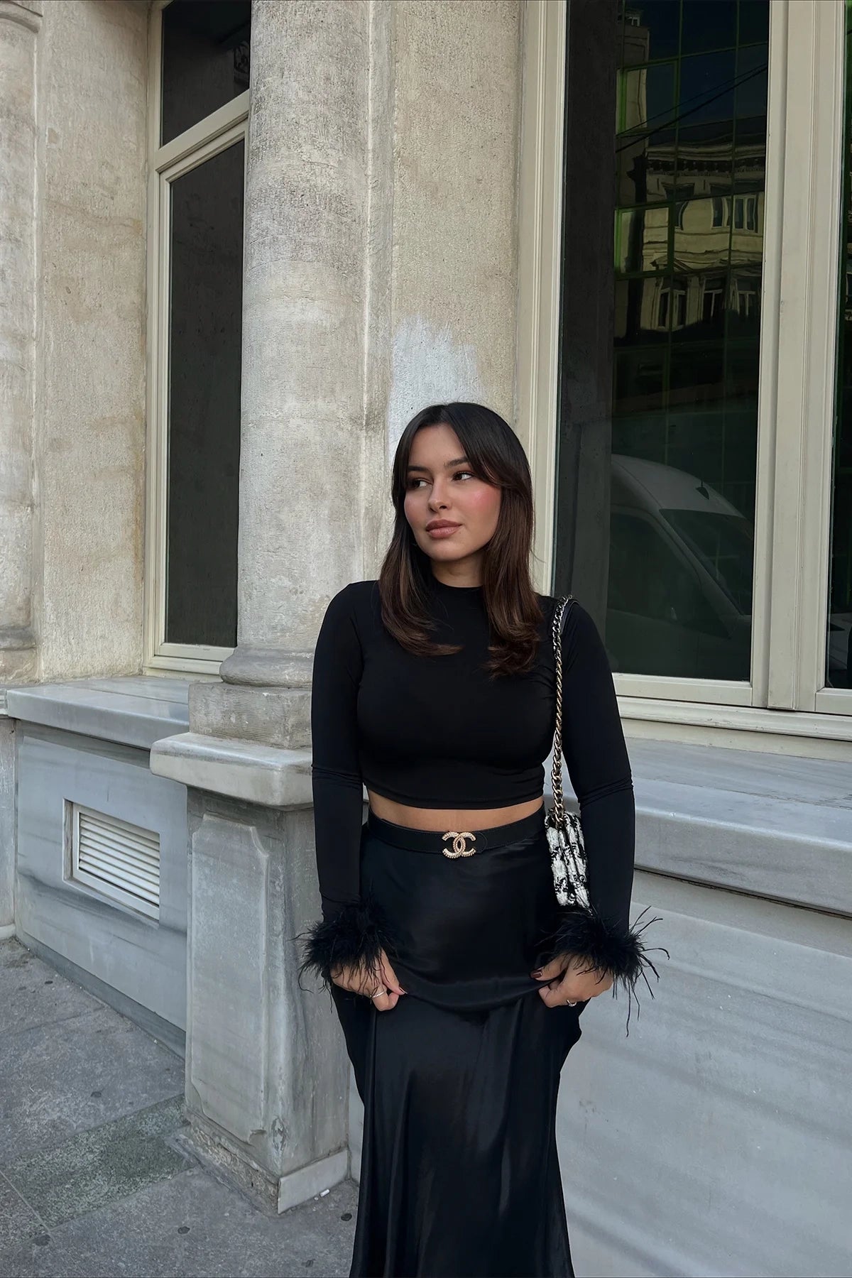 Black Genji Feather Detail Blouse