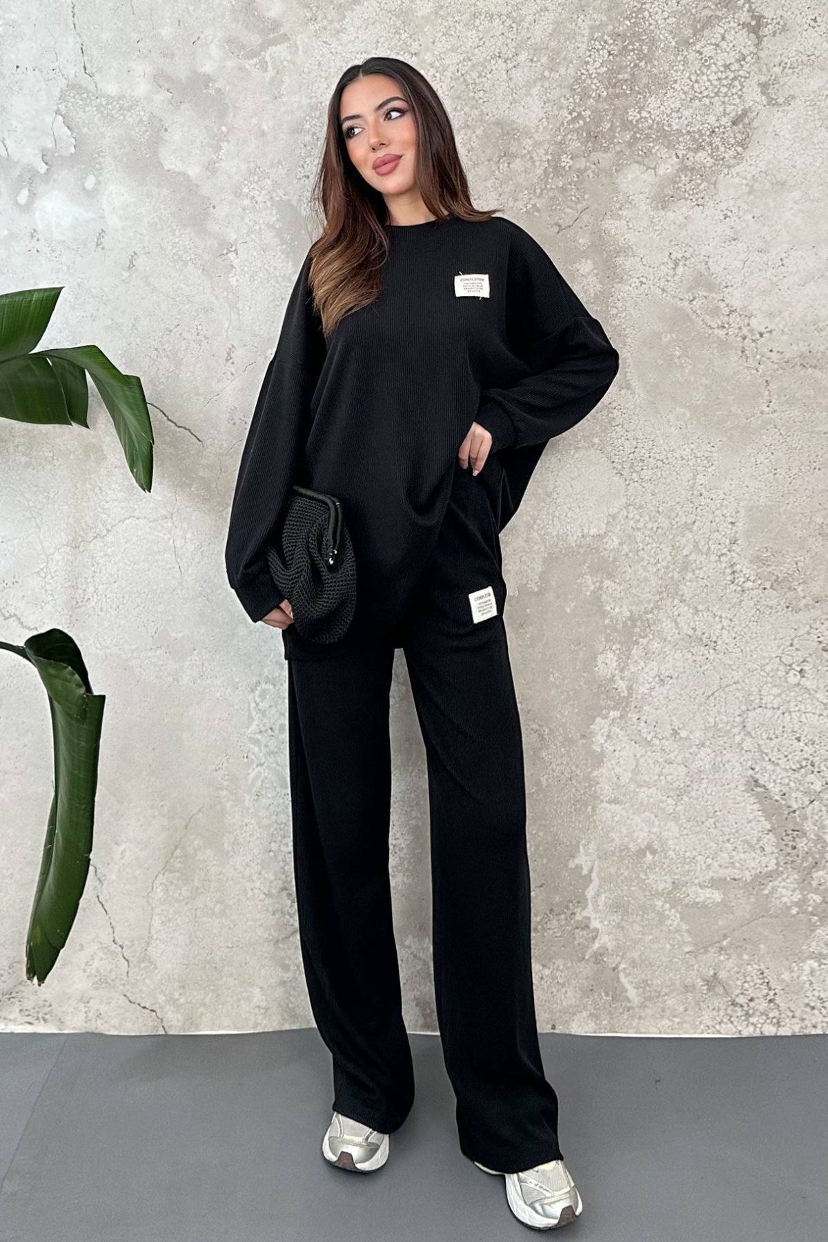 Siyah Salaş Sweat Ve Pantolon