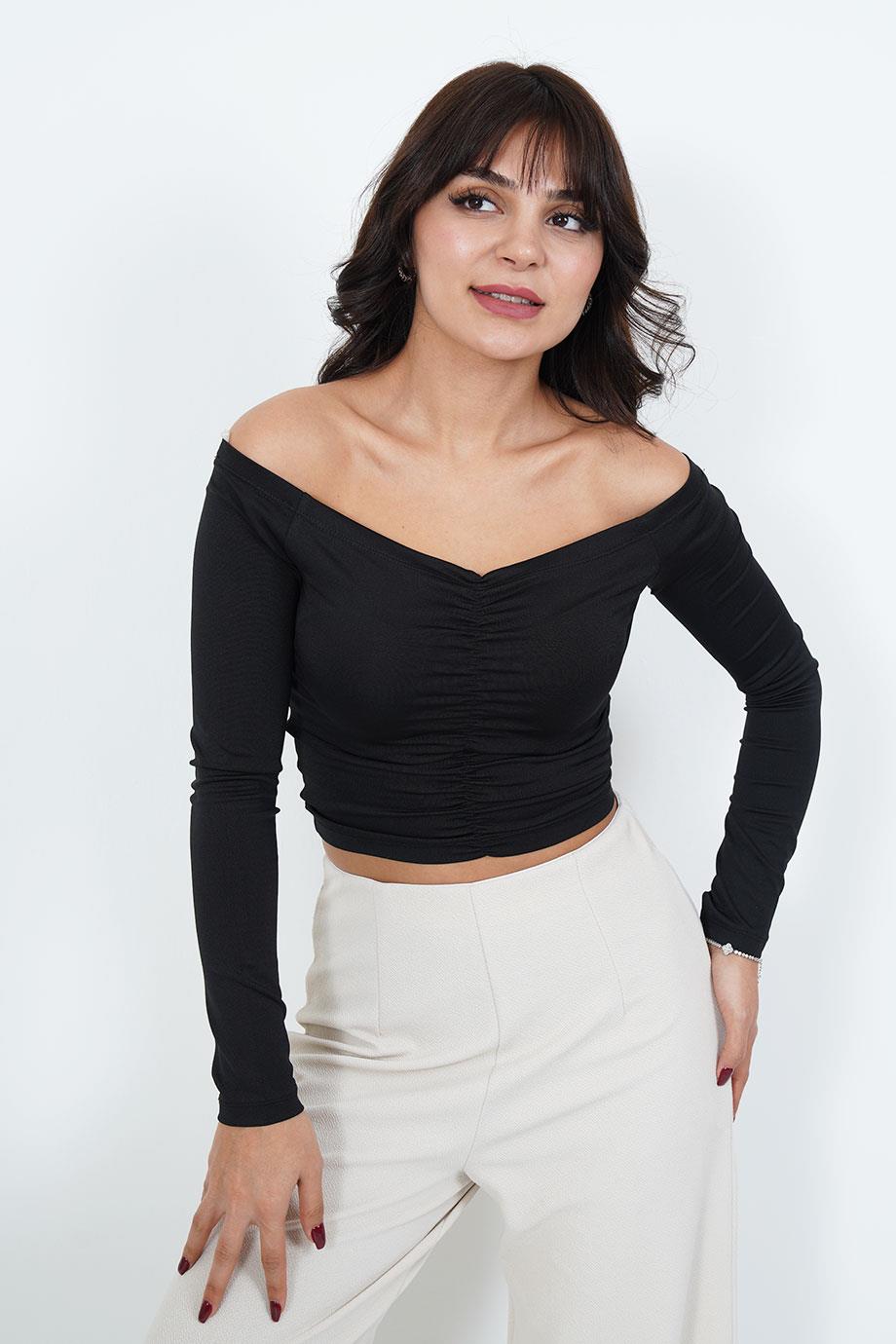 Straplez Toptan Siyah Bluz