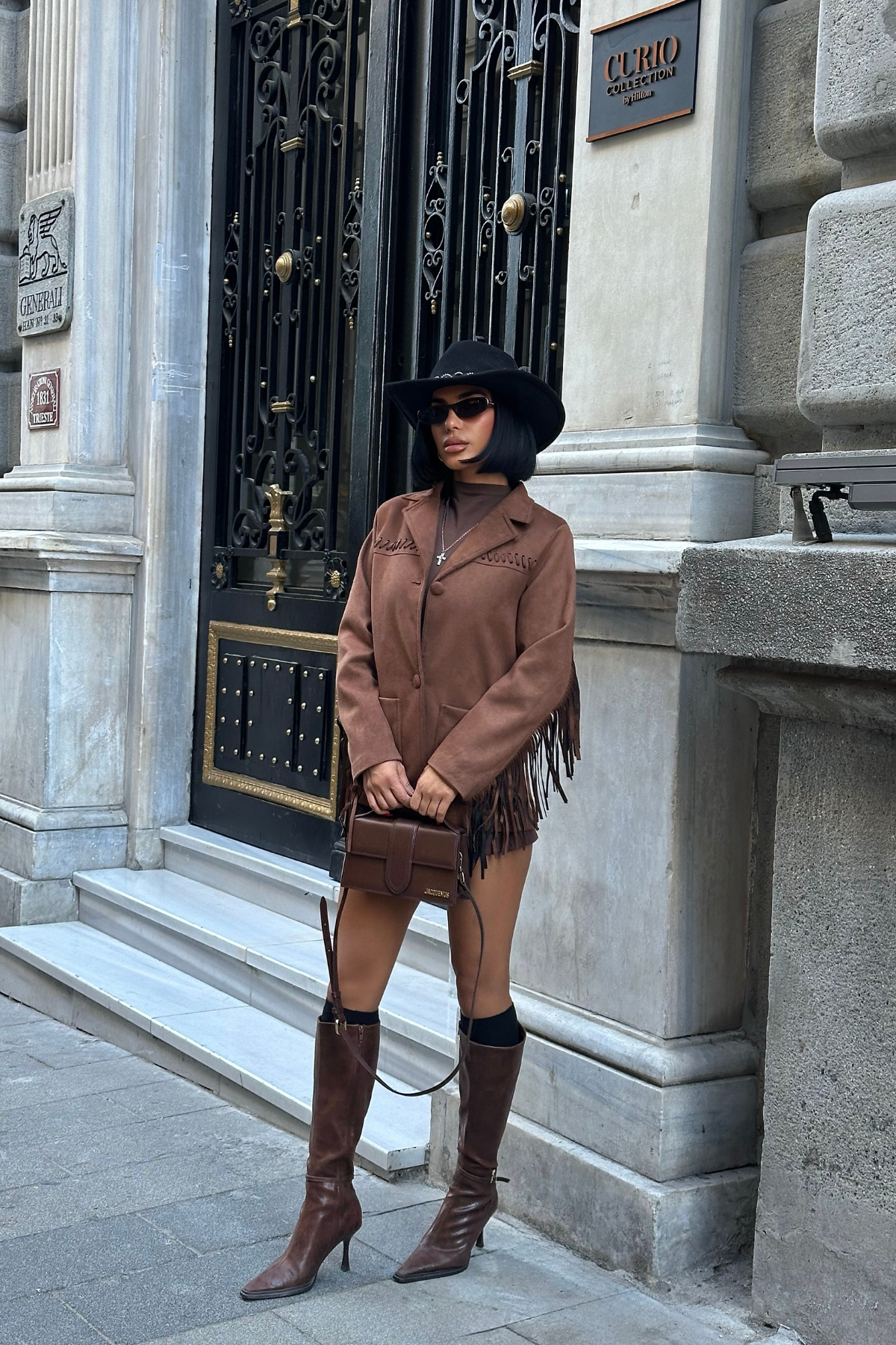 SÜET CEKET PÜSKÜLLÜ - Kahverengi