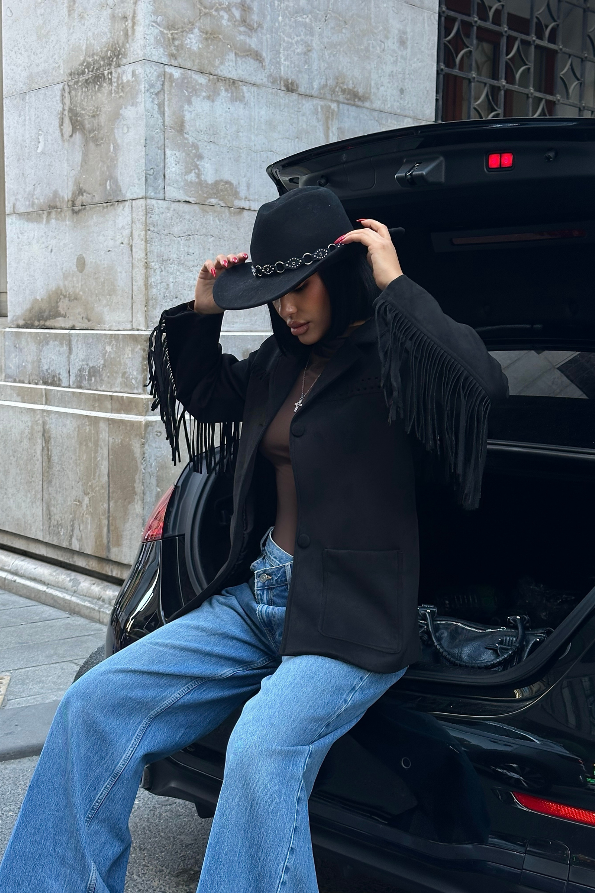 SÜET CEKET PÜSKÜLLÜ - Siyah