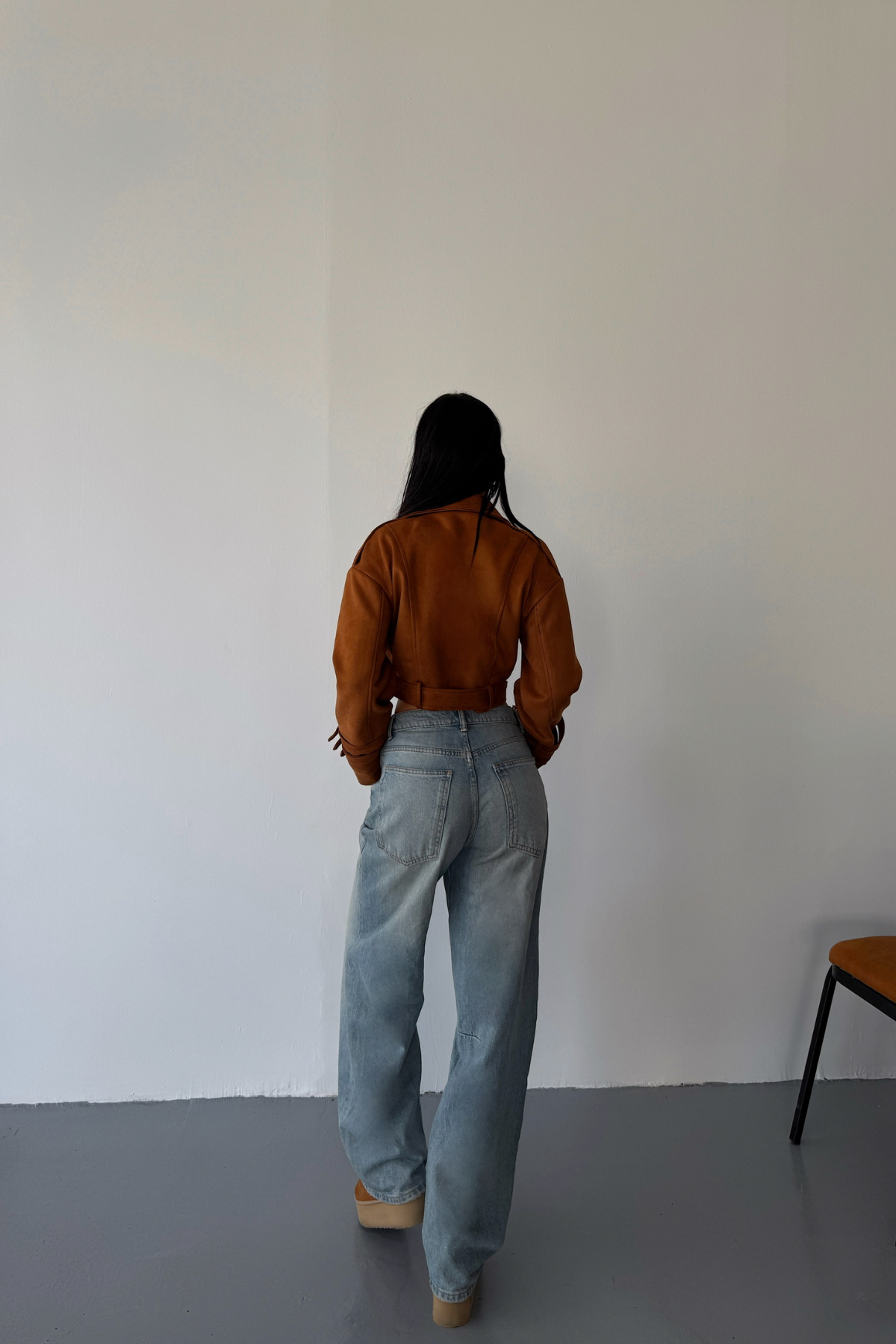 SÜET CROP CEKET KOL 3 KEMER DETAYLI - Taba