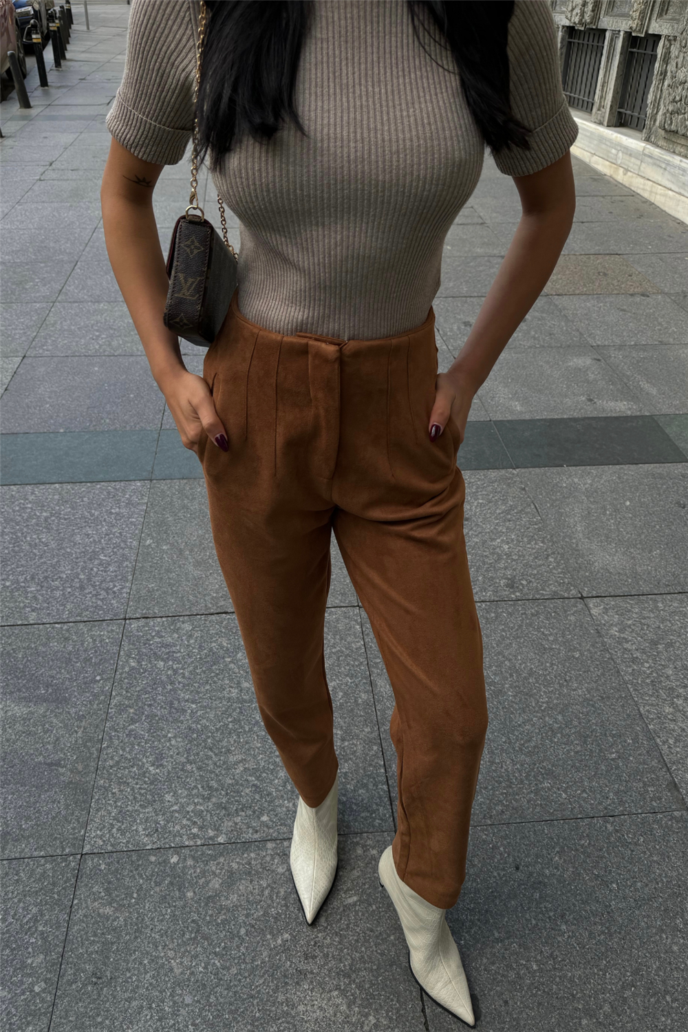 SÜET PANTOLON PENSLİ - Taba