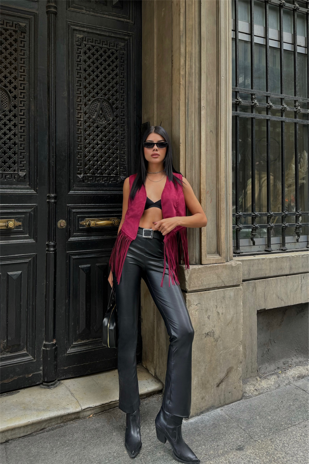 SÜET PÜSKÜLLÜ YELEK - Bordo