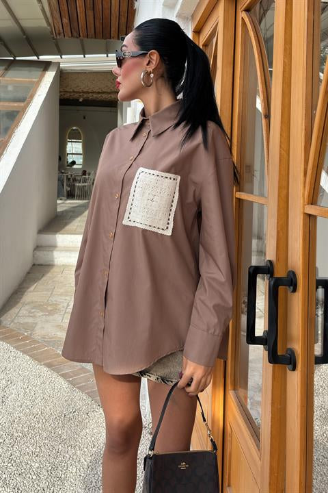 Süzine Cepli Arkası Yırtmaçlı Oversize Gömlek 3420