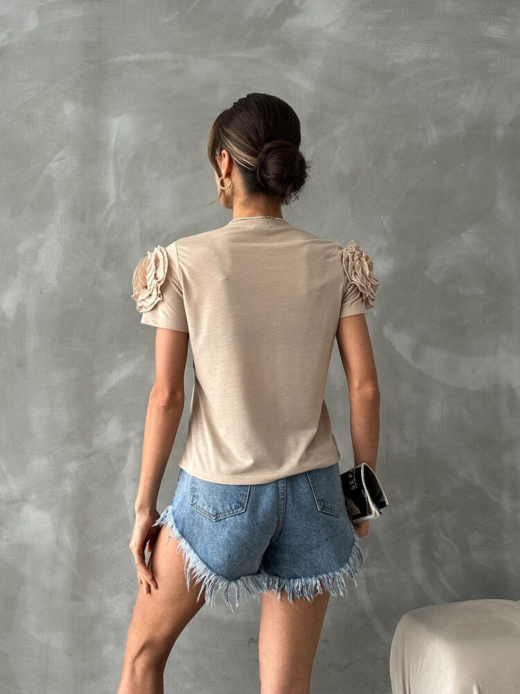 Topshow Taş Omuzları Güllü Toptan T Shirt