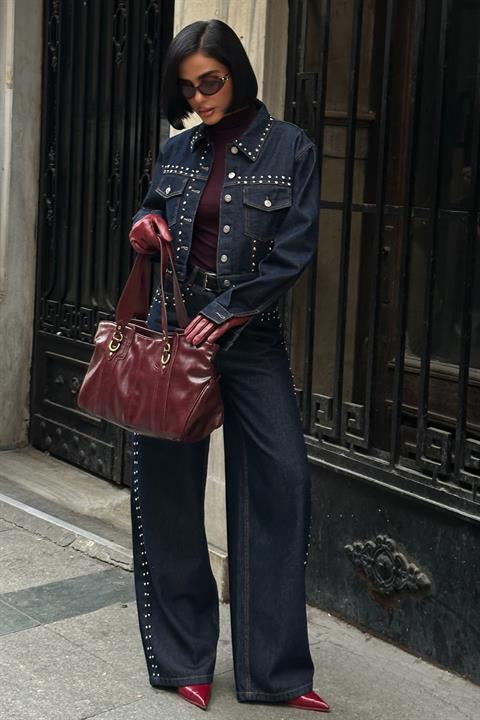 Taş Detaylı Ceket Pantolon Denim Takım 10277