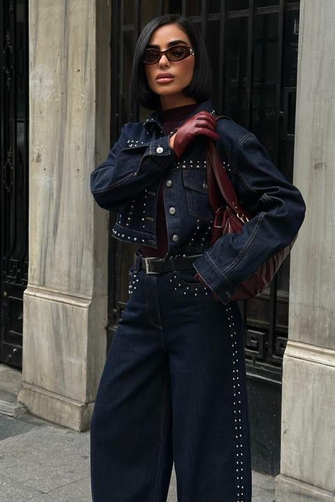 Taş Detaylı Ceket Pantolon Denim Takım 10277