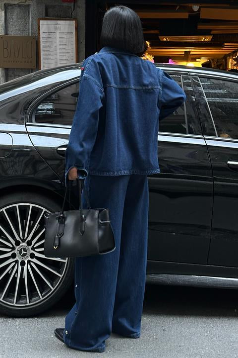 Taş Detaylı Denim Takım – Oversize Ceket 10278-08